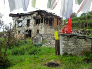 earthquake-damaged building in the mountains of Nepal