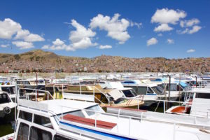 boats on Lake Titicaca in Peru