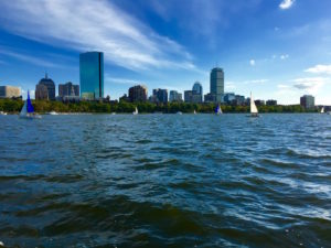 Boston skyline from a duck boat tour on Boston Harbor with the GO Boston Card