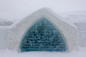 outside close up of Hotel de Glace in Quebec City
