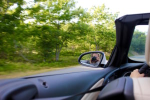 Brianne Miers driving through Acadia National Park